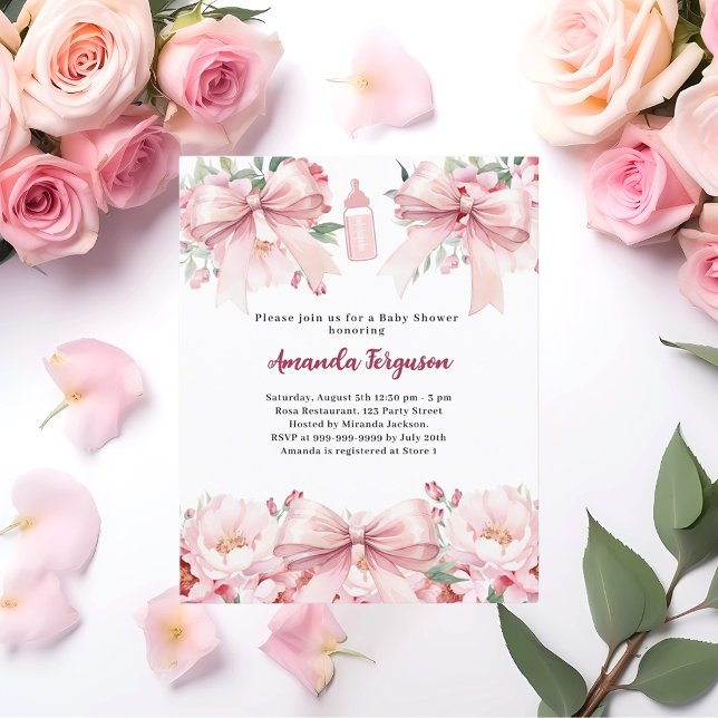 Papier Arc rose floral fille bouteille Baby shower invita (Créateur téléchargé)