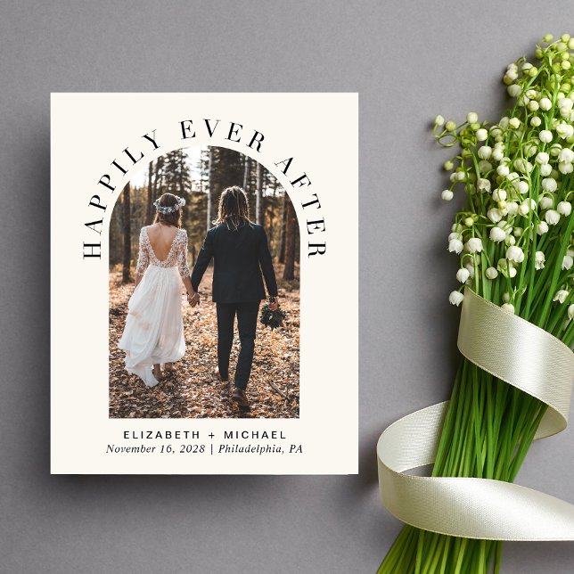 Papier Arch Photo Crème Mariage Réception Invitation (Celebrate your love story with an invitation showcasing your favorite photo in an elegant arch frame)