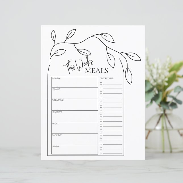 Papier Arch Script minimal Texte Planificateur de repas h (Debout devant)