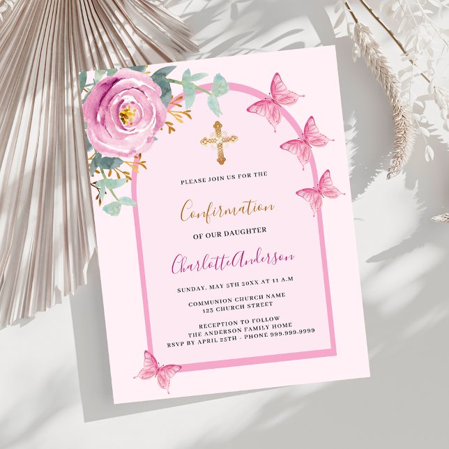Papier Arche de papillons rose Confirmation d'invitation (Créateur téléchargé)