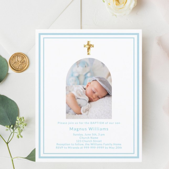 Papier Arche de photo bébé bleu garçon Invitation de bapt (Créateur téléchargé)