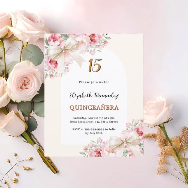 Papier Arche fleurie rose arc beige Quinceanera invitatio (Créateur téléchargé)