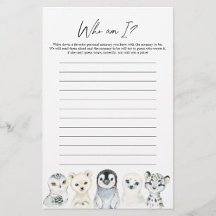 Papier Arctic Animaux Baby shower Qui Suis-Je Jeu