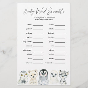 Papier Arctic Animaux Baby shower Word Scramble Jeu