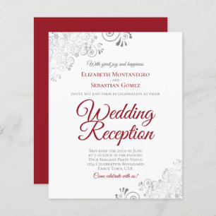 Papier Argent Rouge & Blanc Mariage Réception Invitation 
