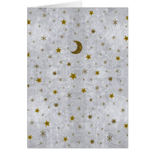 Papier argenté Abstrait avec étoiles d'or, lune