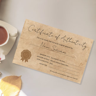 Papier Art moderne Certificat d'authenticité par