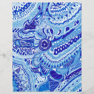 Papier Art motif de style Royal Blue et White Ming