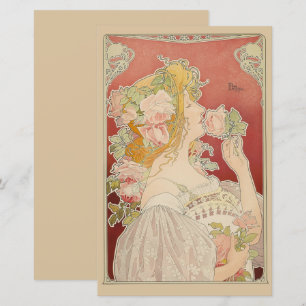 Papier Art Nouveau Belle Époque Dame Roses Livemont