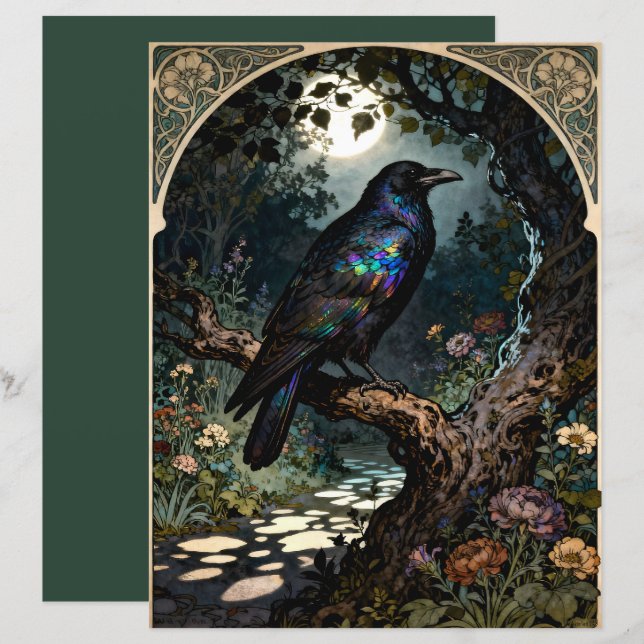 Papier Art Nouveau Raven Scrapbook Paper (Devant / Derrière)