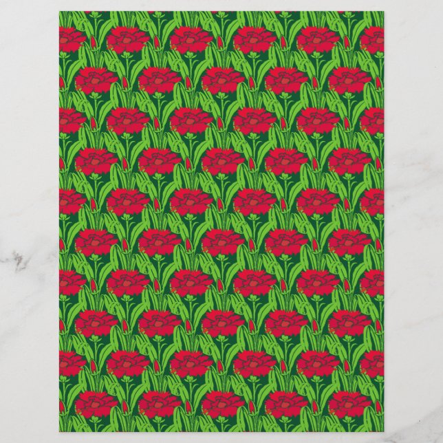 Papier Art Nouveau rouge oeillets damas floral (Devant)