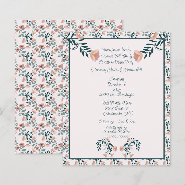 Papier Art populaire scandinave rose de Noël (Devant / Derrière)