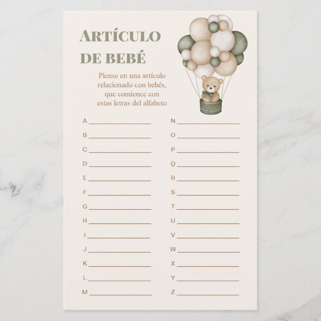 Papier Artículo de bebé juego para Baby shower (Devant)