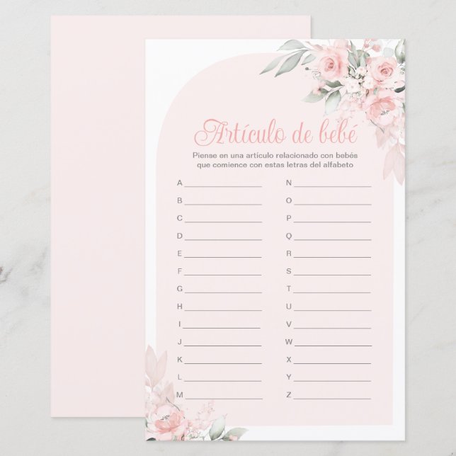 Papier Artículo de bebé juego para Baby shower Niña (Devant / Derrière)