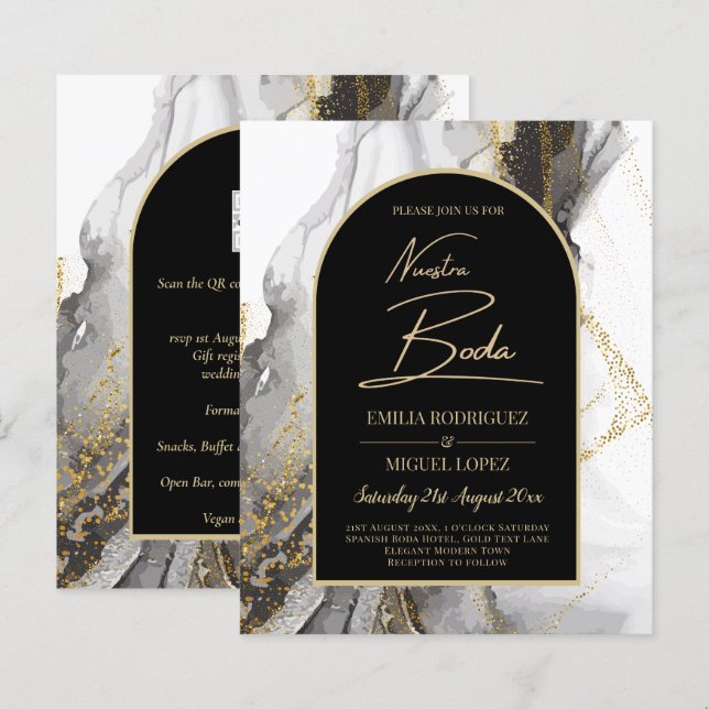 Papier Artículo de boda negro y dorado, bilingüe (Devant / Derrière)