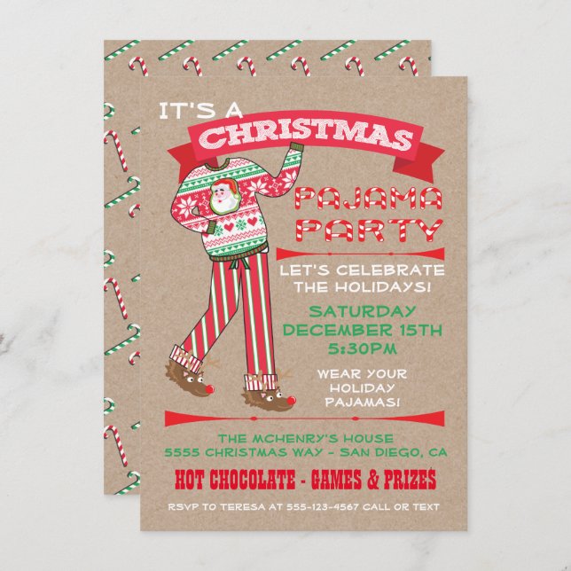 Papier artisanal Noël Pajama Party Invitations (Devant / Derrière)