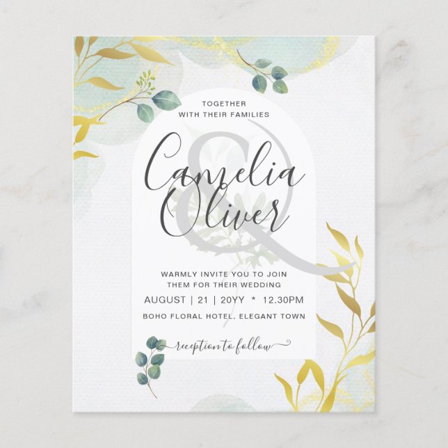 Papier Arty Botanical Greenery Gold Faire-part de mariage (Devant)