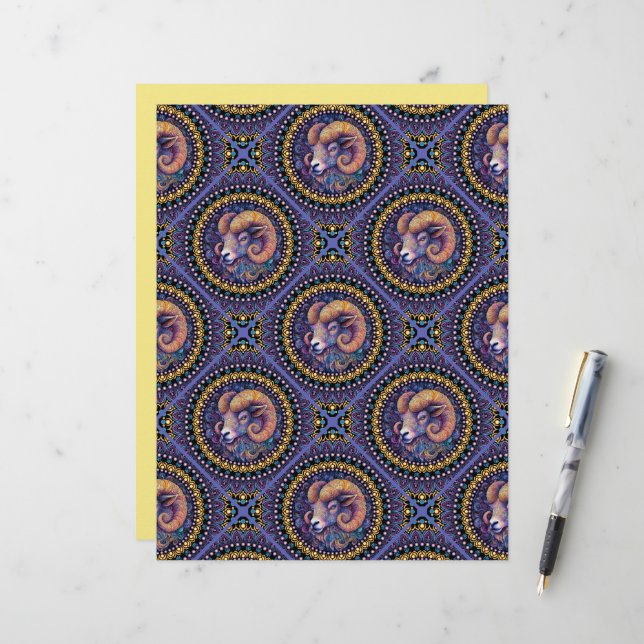 Papier Astrologie des baies lunaires Mandala Carreaux géo (Devant/Arrière en situation)