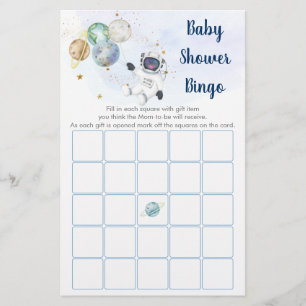 Papier Astronaut Blue Gold Space Baby shower Bingo Jeu