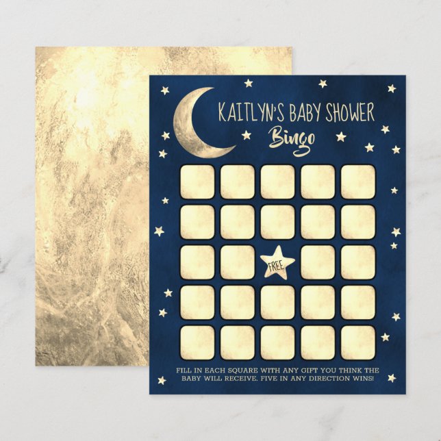 Papier Au-Dessus De La Lune | Bingo Baby shower (Devant / Derrière)
