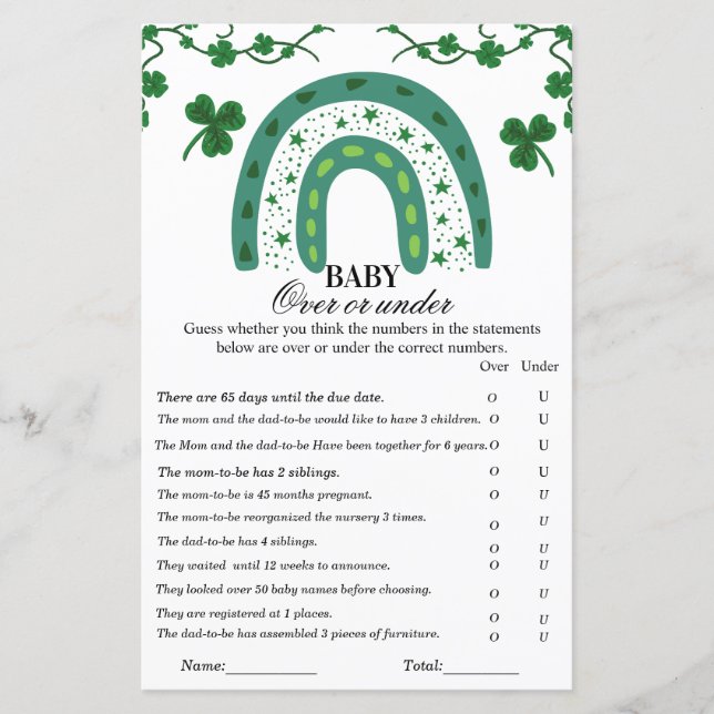 Papier Au-dessus ou sous st patrick jeu de baby shower (Devant)