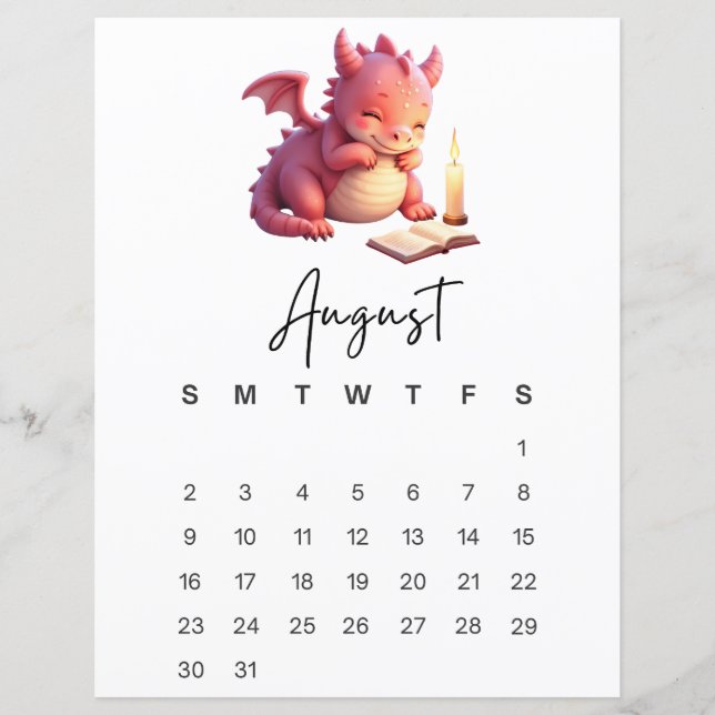 Papier August Baby Dragon Storybook Fantasy Calendar  (Devant)