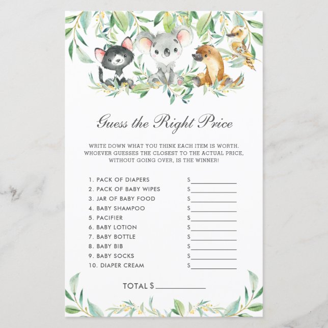 Papier Australian Animals Shower devine le bon prix (Devant)