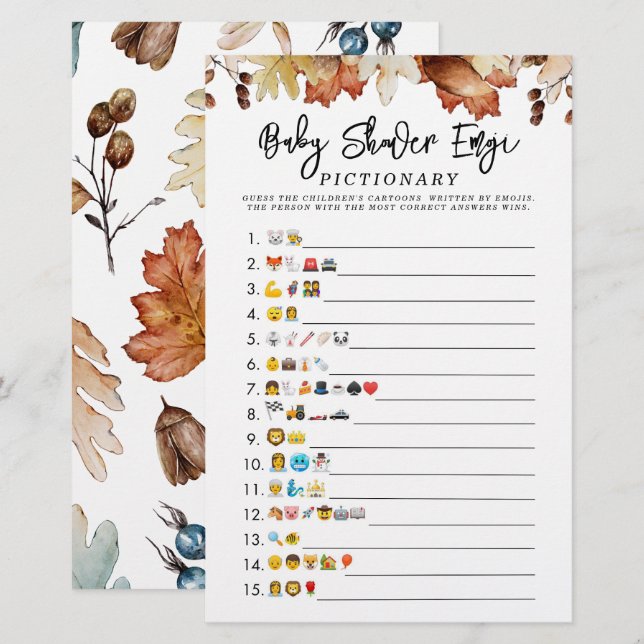 Papier Automne Baby shower Emoji Jeu (Devant / Derrière)
