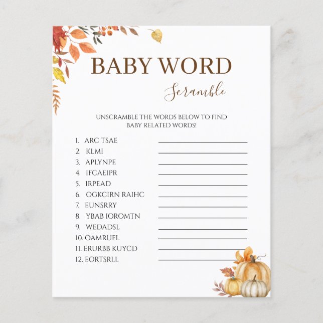 Papier Automne Boho Baby shower Mot Jeu (Devant)