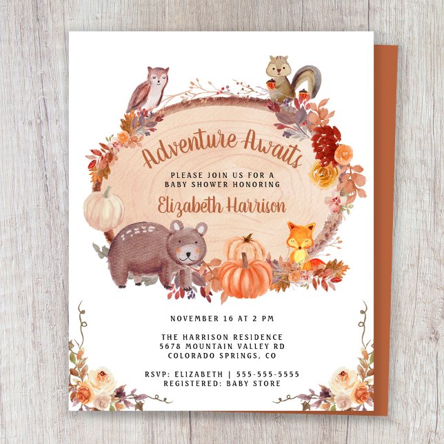 Papier Automne Bois Animaux Baby shower Invitation (Créateur téléchargé)
