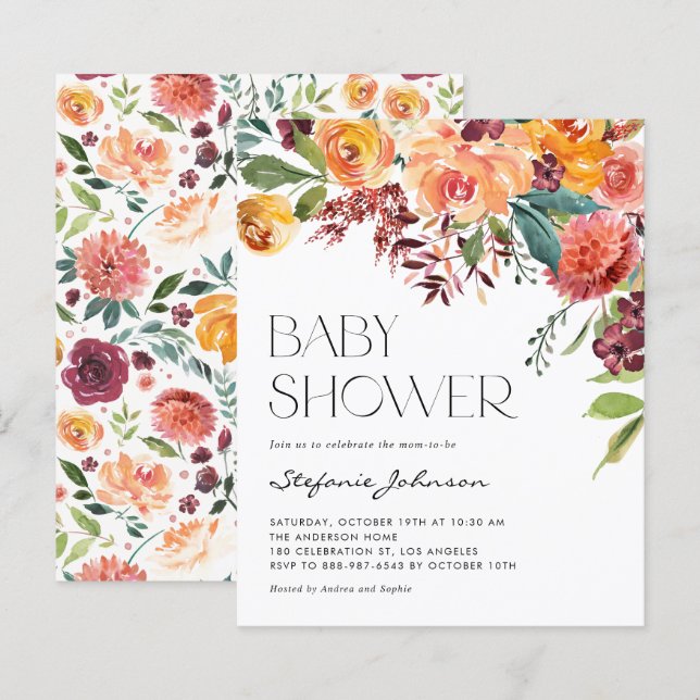 Papier Automne Bouquet floral Automne Baby shower Invitat (Devant / Derrière)