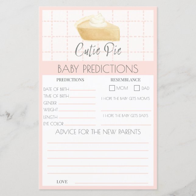 Papier Automne Cutie Pie Pink Baby shower Prediction Jeu (Devant)