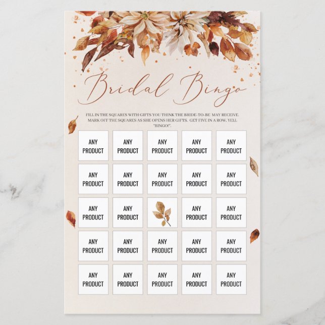 Papier Automne et automne Fleurs orange Boho Bingo de la  (Devant)