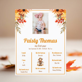 Papier Automne Ferme de tournesol 1er anniversaire Poster