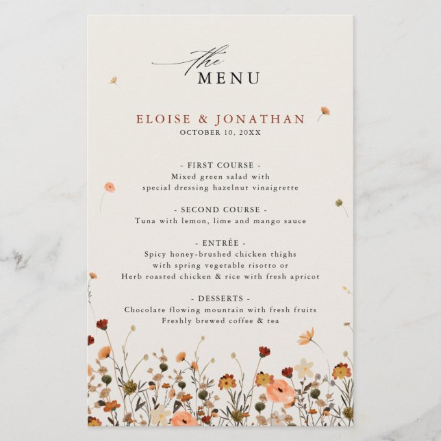 Papier Automne Fleur sauvage Jardin Floral Boho Mariage M (Devant)