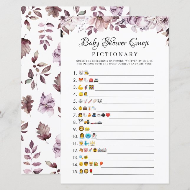 Papier Automne Fleurs violettes Baby shower Emoji Jeu (Devant / Derrière)