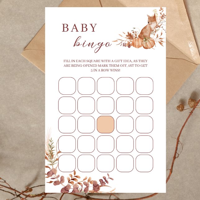 Papier Automne Terracotta Baby Fox Citrouille Bingo Jeu (Créateur téléchargé)