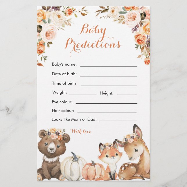 Papier Automne Woodland Oh Baby shower Baby Prediction (Devant)