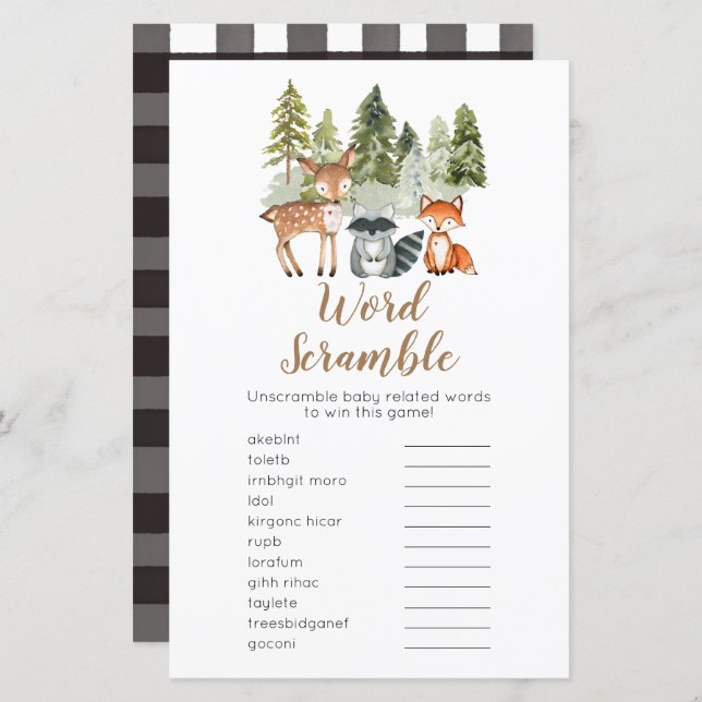 Papier Aventure animale de cerfs Camper Word Scramble (Devant / Derrière)