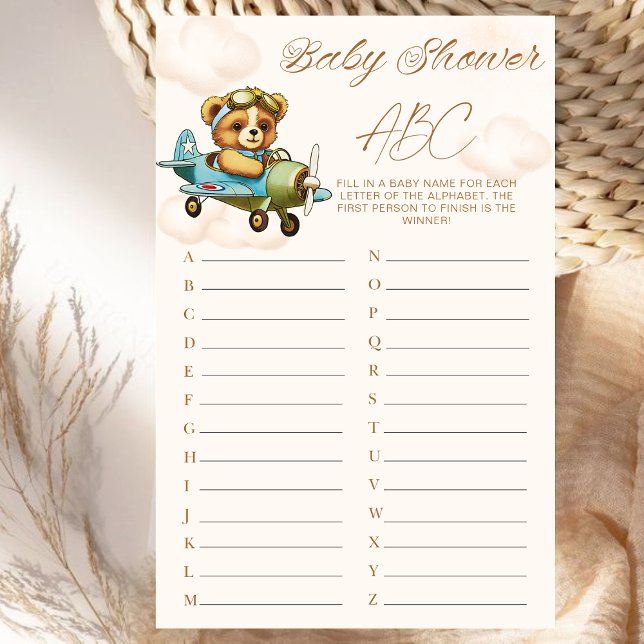 Papier Avion Teddy Bear Baby shower Jeu ABC (Airplane Teddy Bear Baby Shower Game ABC)