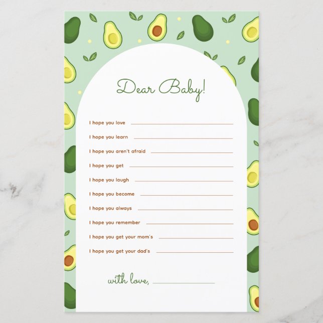 Papier Avocado Cher bébé souhaite Baby shower jeu (Devant)