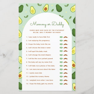 Papier Avocado Mommy ou Daddy Baby shower Game