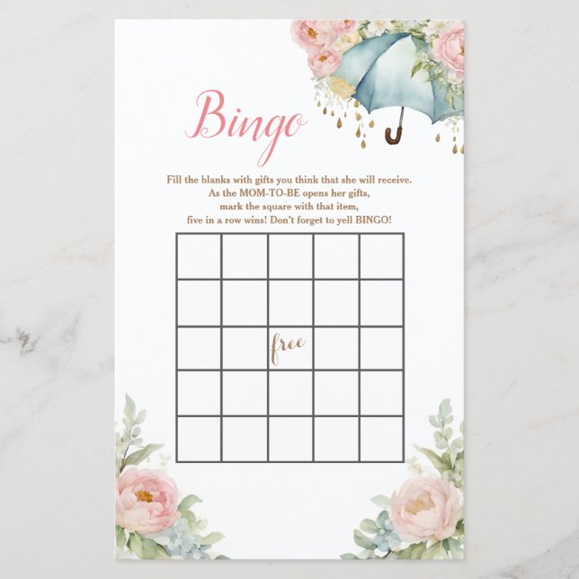 Papier Avril Baby shower parapluie de douche Bingo (Devant)