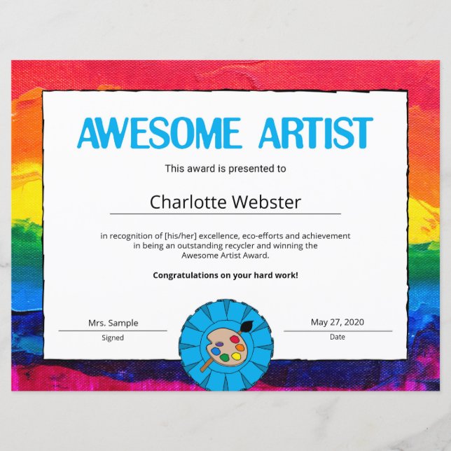 Papier Awesome Artist Certificat de réussite PDF (Devant)