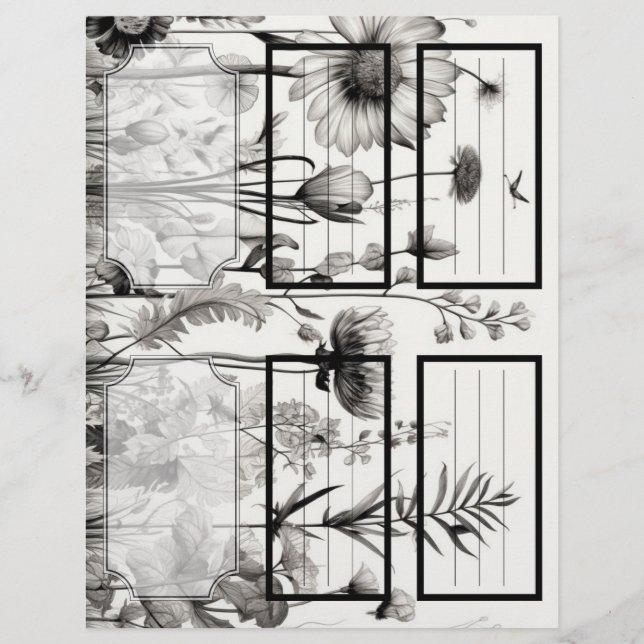 Papier B&W Fleurs sauvages Suzy's Garden 1 Blanc Personna (Devant)