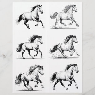 Papier B&W Galloping Horse Line Dessins d'art