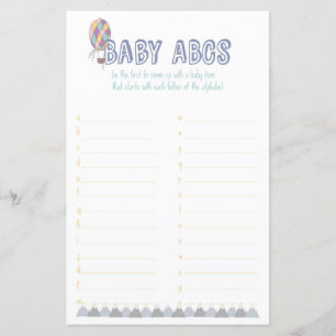 Papier Baby ABC Adventure Baby shower Jeu