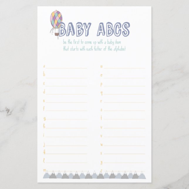 Papier Baby ABC Adventure Baby shower Jeu (Devant)