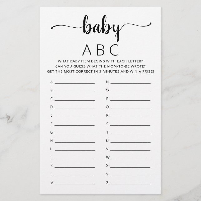 Papier Baby ABC jeu Baby shower partie Alphabet jeu (Devant)