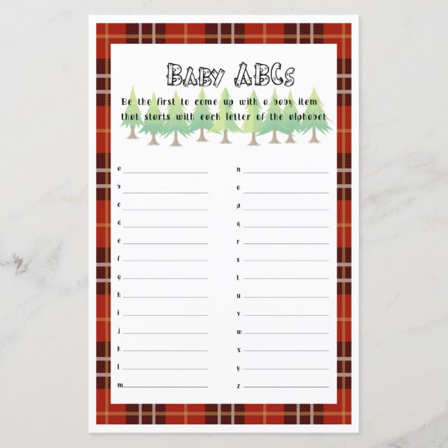 Papier Baby ABC's Little Lumberjack Baby shower Jeu (Devant)